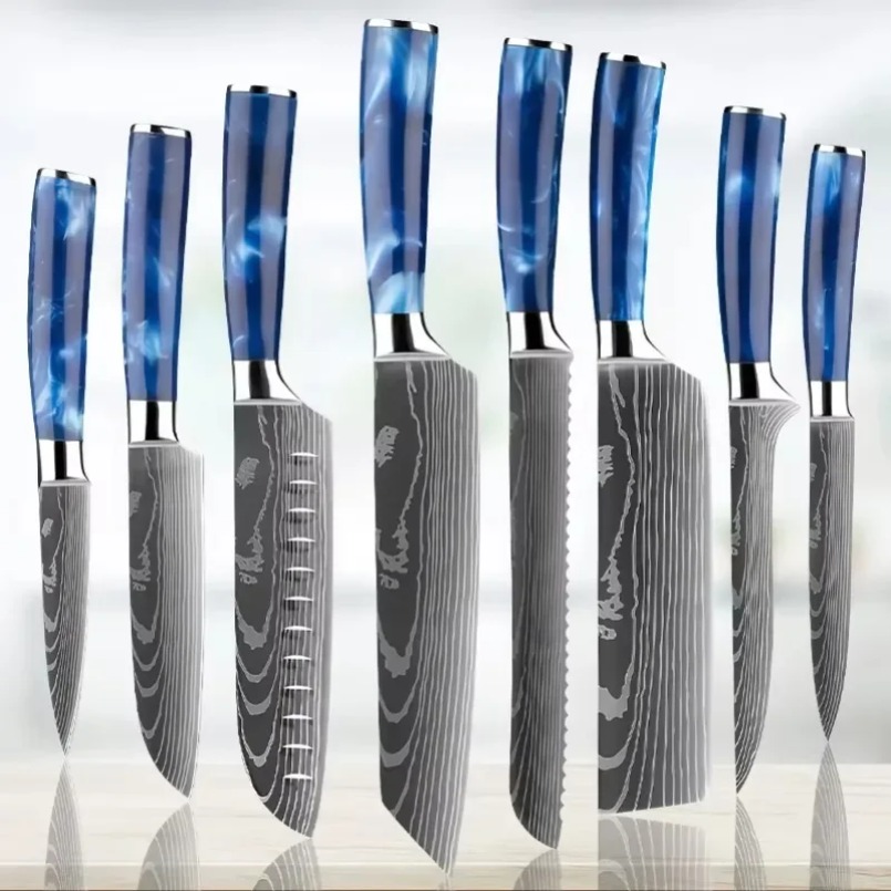 Home Cooking In Japanese - Pisau Santoku Jepang Baja Laser Bermotif