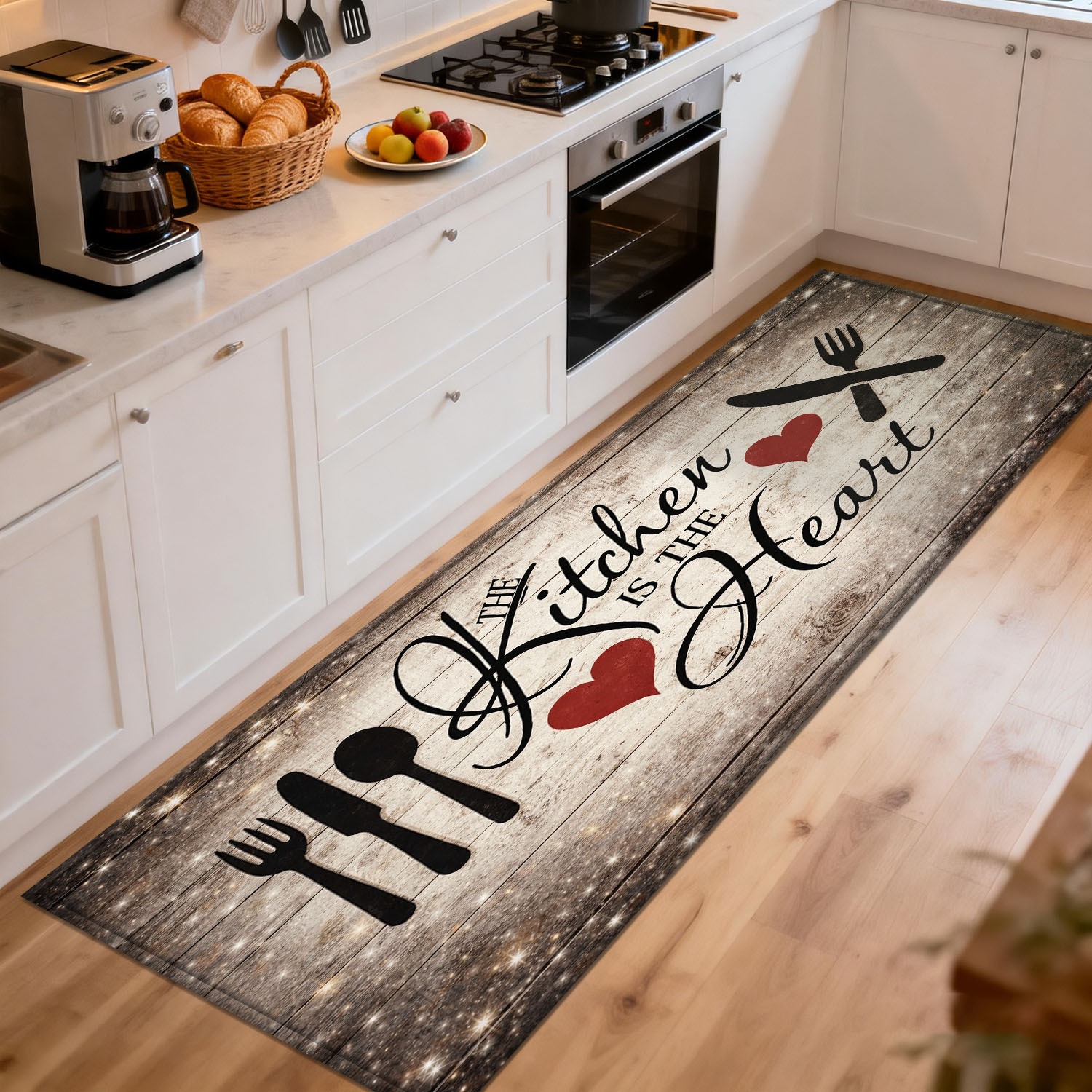 Home Cooking Quotes - Karpet Dapur Kayu Rustic dengan Grafis