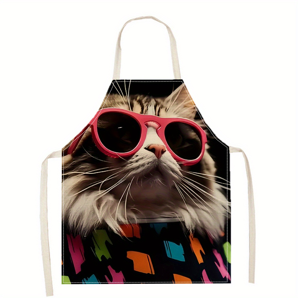 Home Cooking Ideas - Celemek Linen Motif Kacamata Hitam Kucing